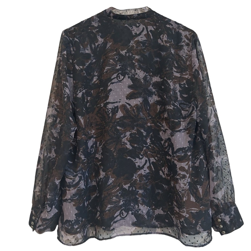 Dark Floral Purple Sheer Blouse Size PL 14-16 Buttons Romantic Coldwater Creek - Picture 2 of 14